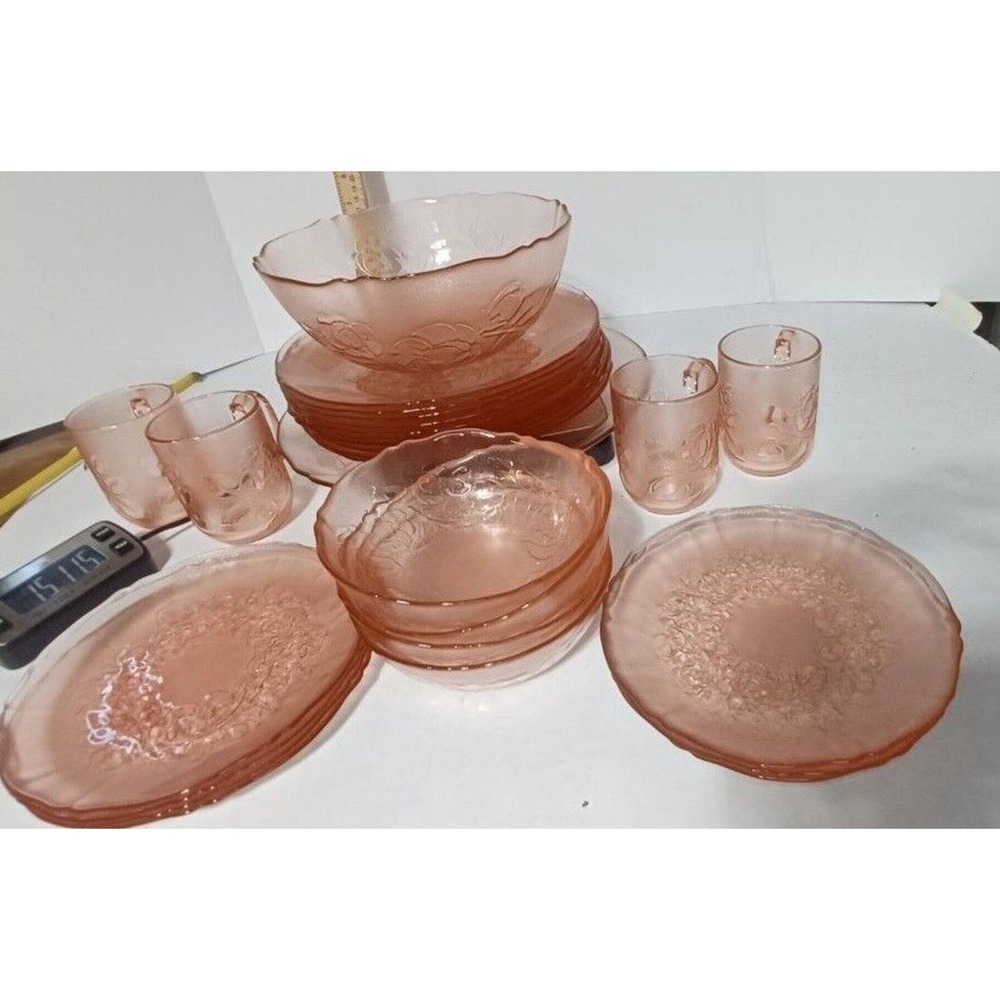 27pc Arcoroc RosePink Glass Cereal Bowls Vintage 1970s France Rosaline